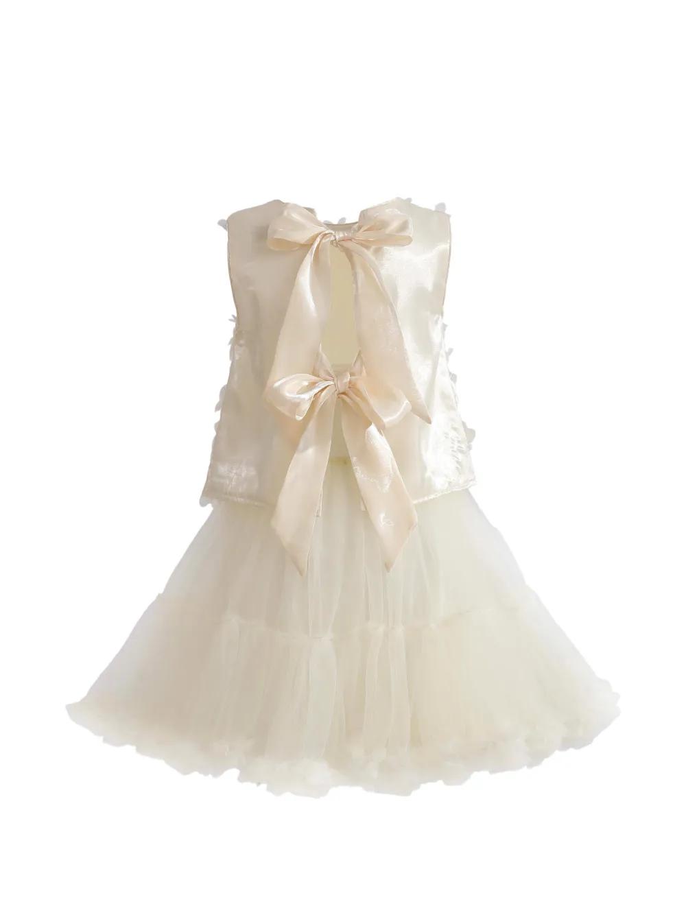 Tulleen Amorette top en jurk set met bloemapplicatie Wit