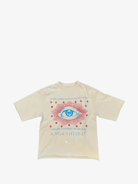 astrum Know Thyself graphic-print paint-splatter T-shirt