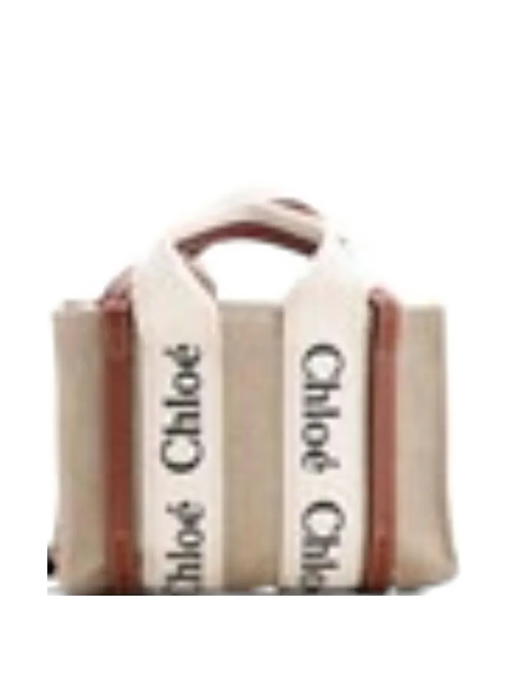 Chloé mini Woody linen tote bag - Nude