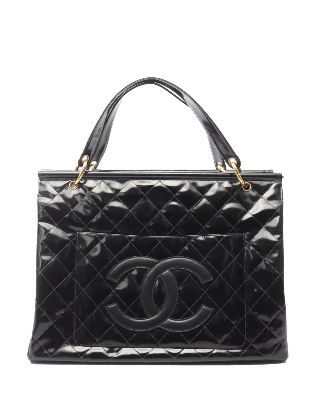 CHANEL Pre-Owned 1996-1997 CC Quilted Patent Shoppers tote bag - Nero