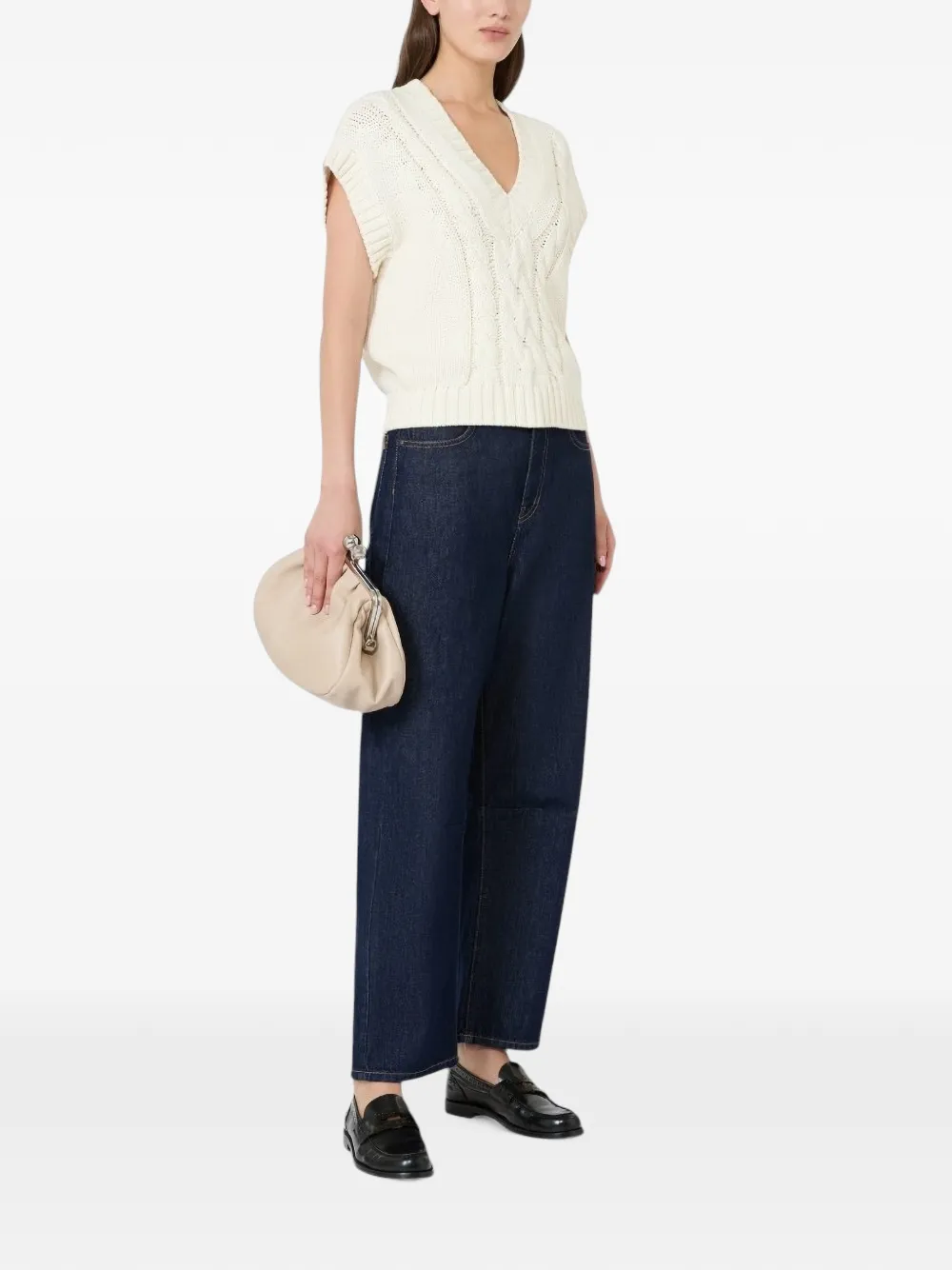 Weekend Max Mara Kabelgebreid T-shirt met V-hals Beige