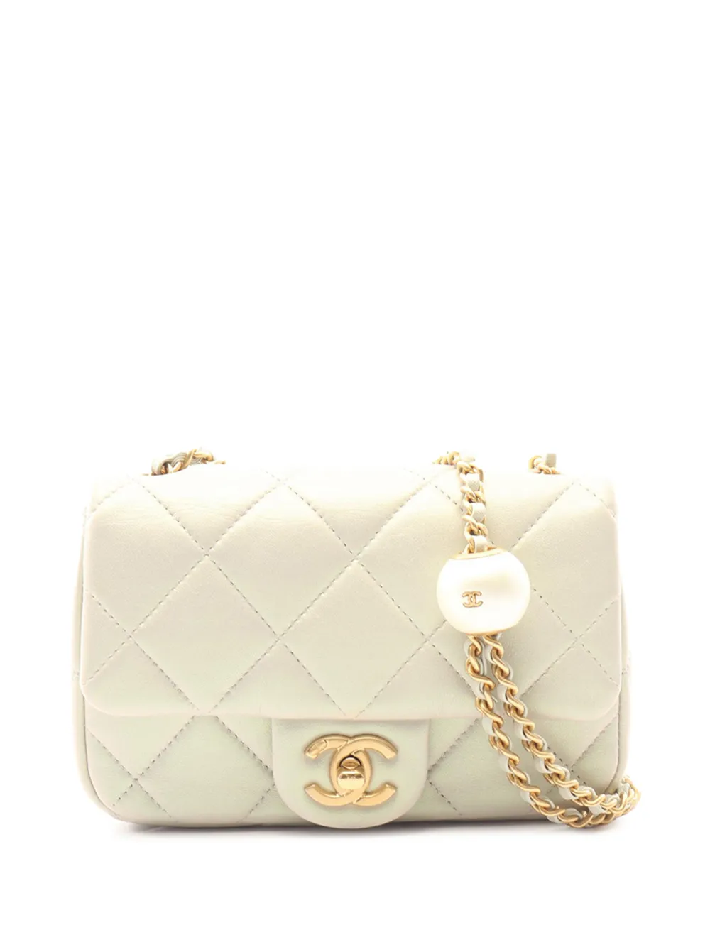 CHANEL Pre-Owned 2021-2026 Mini Quilted Iridescent Lambskin Pearly Flap crossbody bag - Grigio