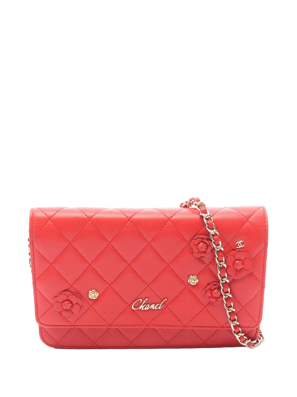 CHANEL Pre-Owned 2019 Quilted Lambskin Camellia Charms Wallet on Chain crossbody bag - Rosso