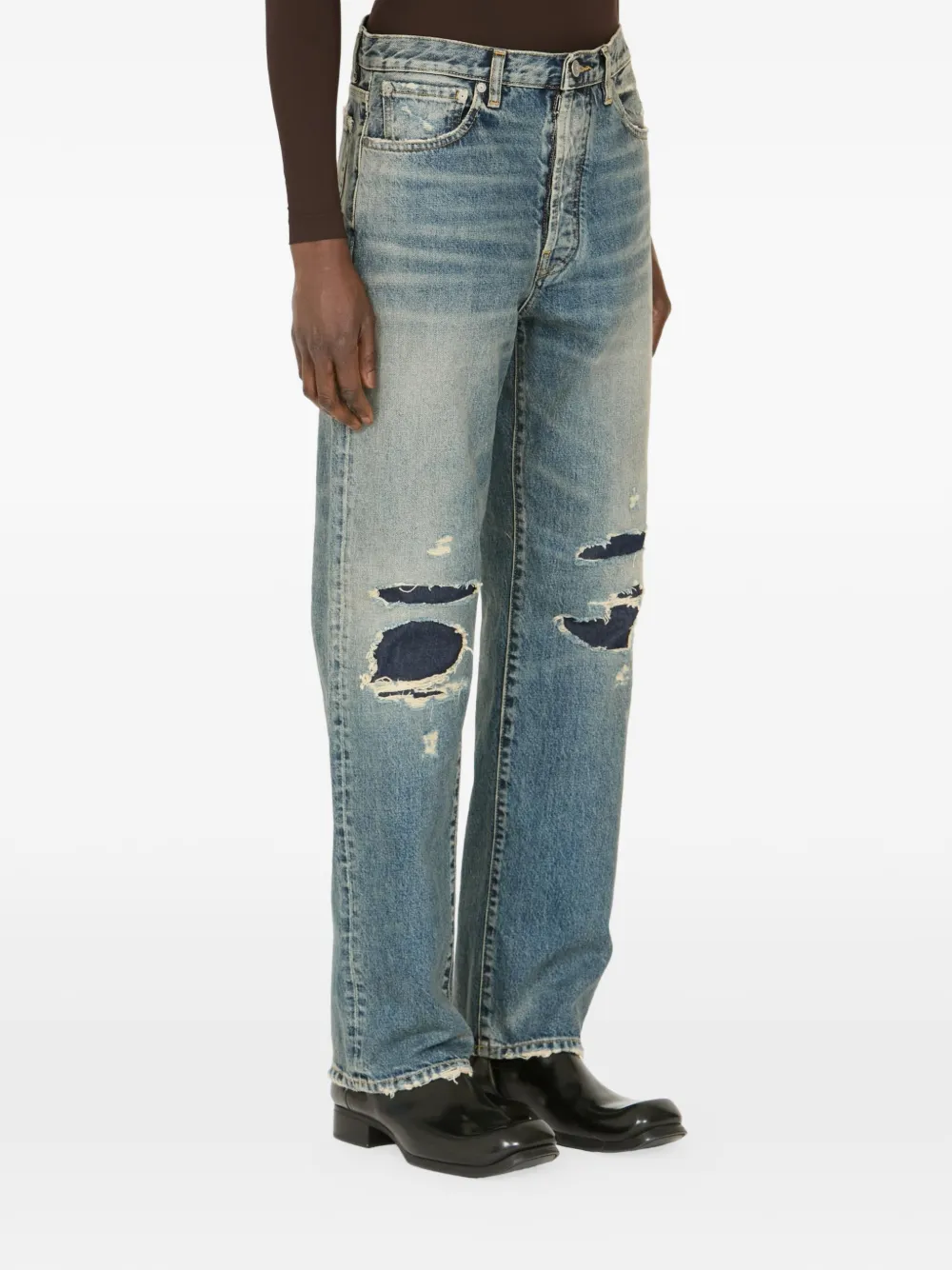 Maison Margiela Gerafelde jeans met patchwork Blauw