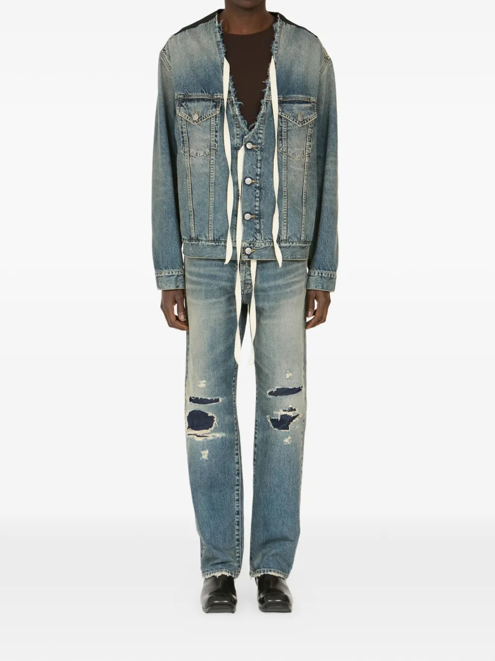 Maison Margiela Gerafelde jeans met patchwork Blauw