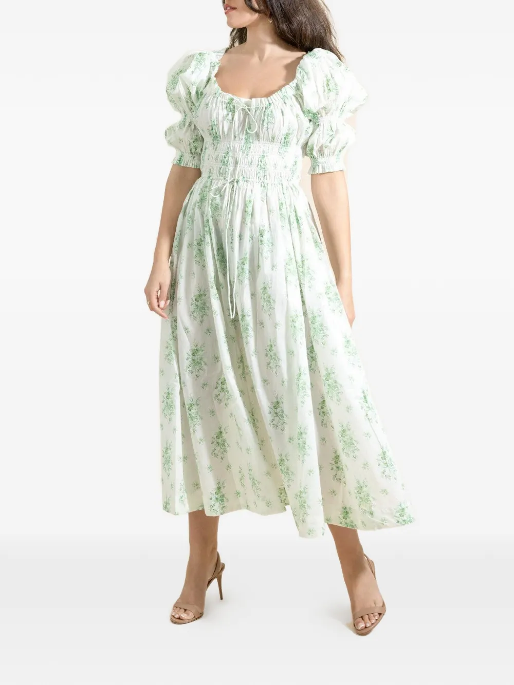 DÔEN Ischia floral-print smocked midi dress - Weiß