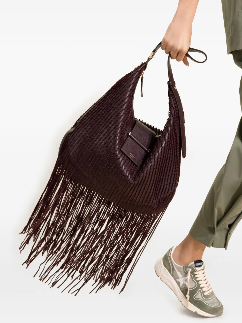 Jimmy Choo Borsa a spalla Bar media con frange - Rosso