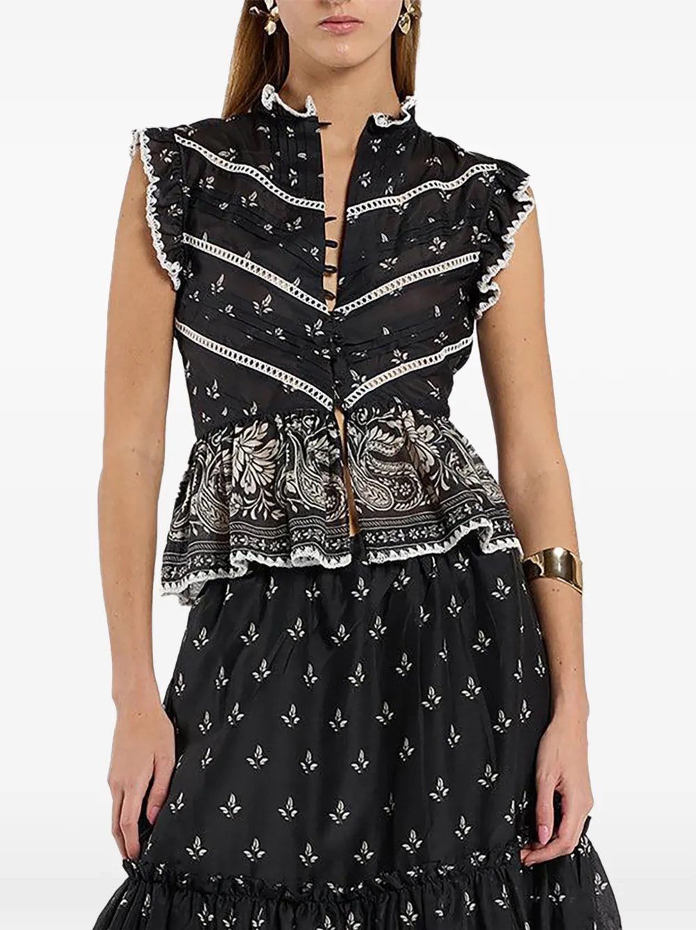 Christy Lynn Top Artie a fiori - Nero