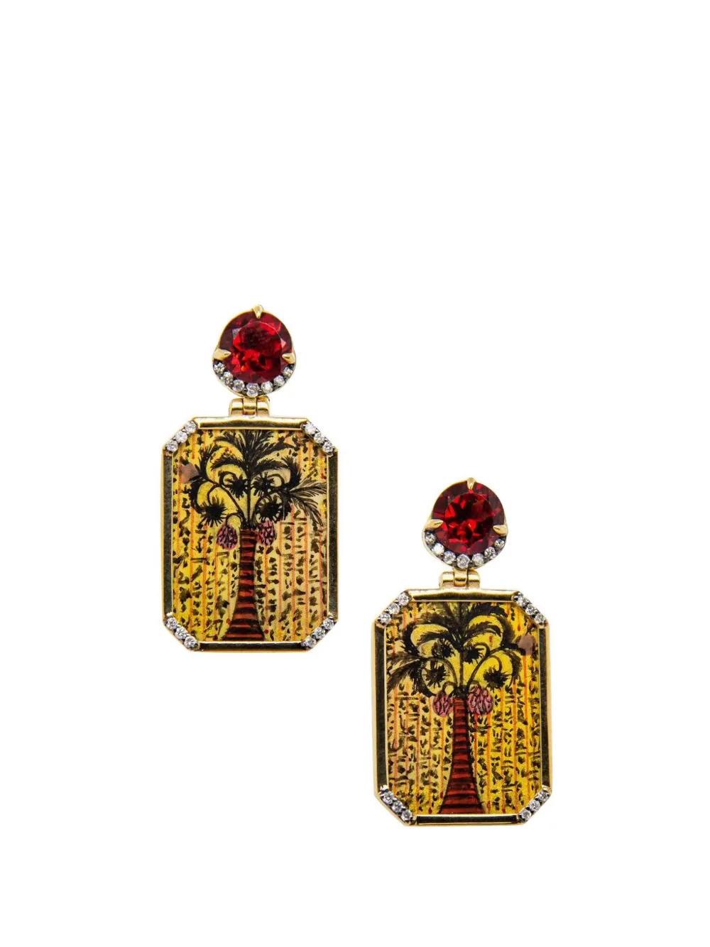 SILVIA FURMANOVICH Egypt miniature-painting diamond and garnet earrings - Giallo