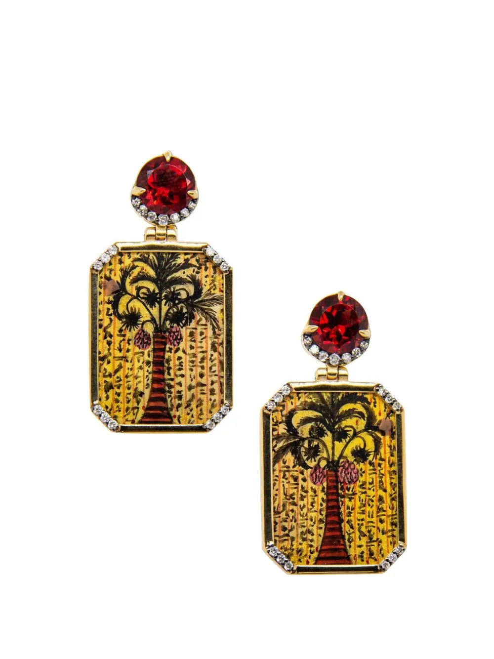 SILVIA FURMANOVICH Egypt miniature-painting diamond and garnet earrings - Giallo