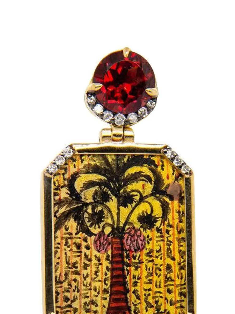  Silvia Furmanovich Boucles D'oreilles Egypt à Tableau En Miniature Ornées De Diamants Et D'un Grenat - Jaune 