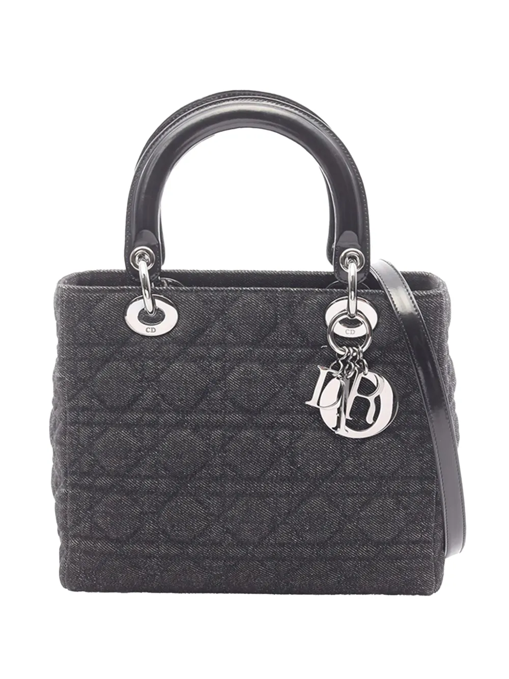 Pre-owned Dior 2010-2026 Medium Denim Lady  Satchel In Black