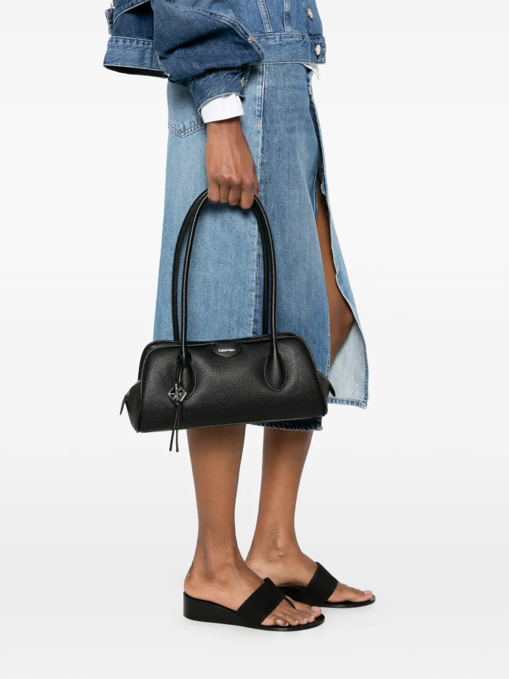 Calvin Klein Shopper met logo-print en textuur Zwart