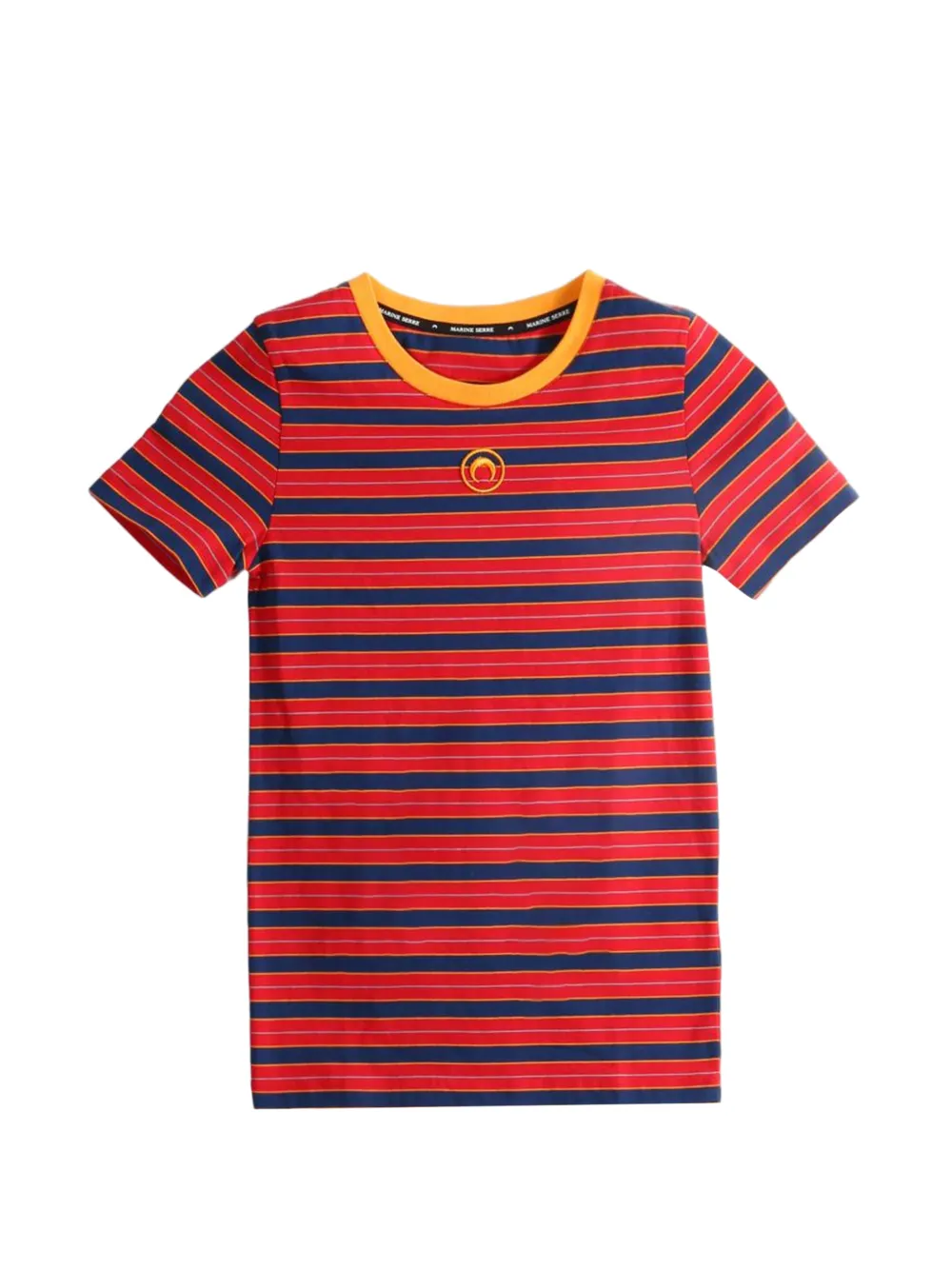 Marine Serre Deadstock Moon striped logo-embroidered T-shirt - Rosso