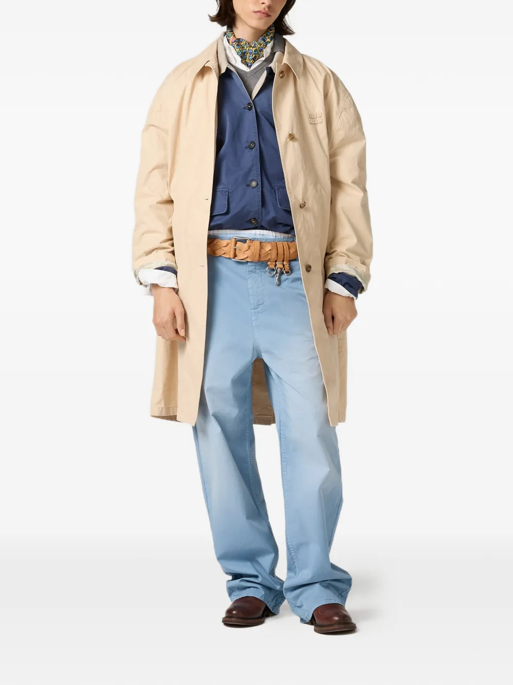 Miu Gabardine trenchcoat met enkele rij knopen Beige