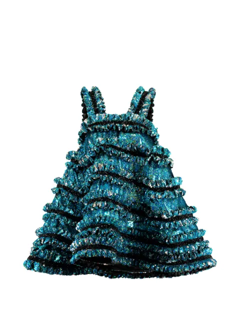 Ln’R Vestido curto com babados e aplicações de paetês