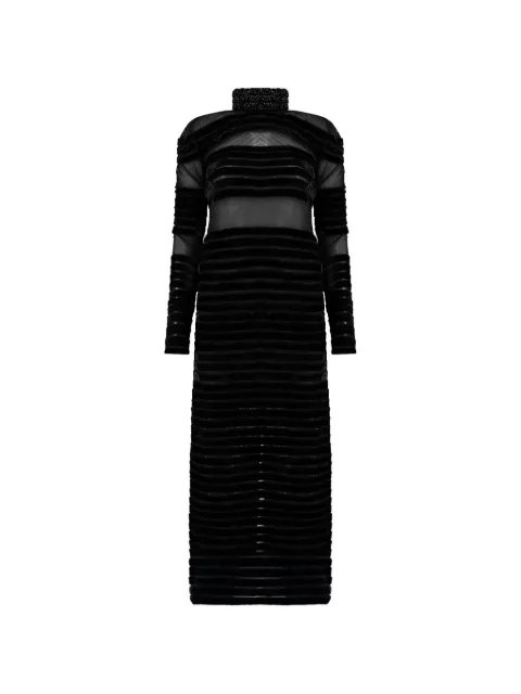 Ln’R Vestido longo com cristais e listra em veludo