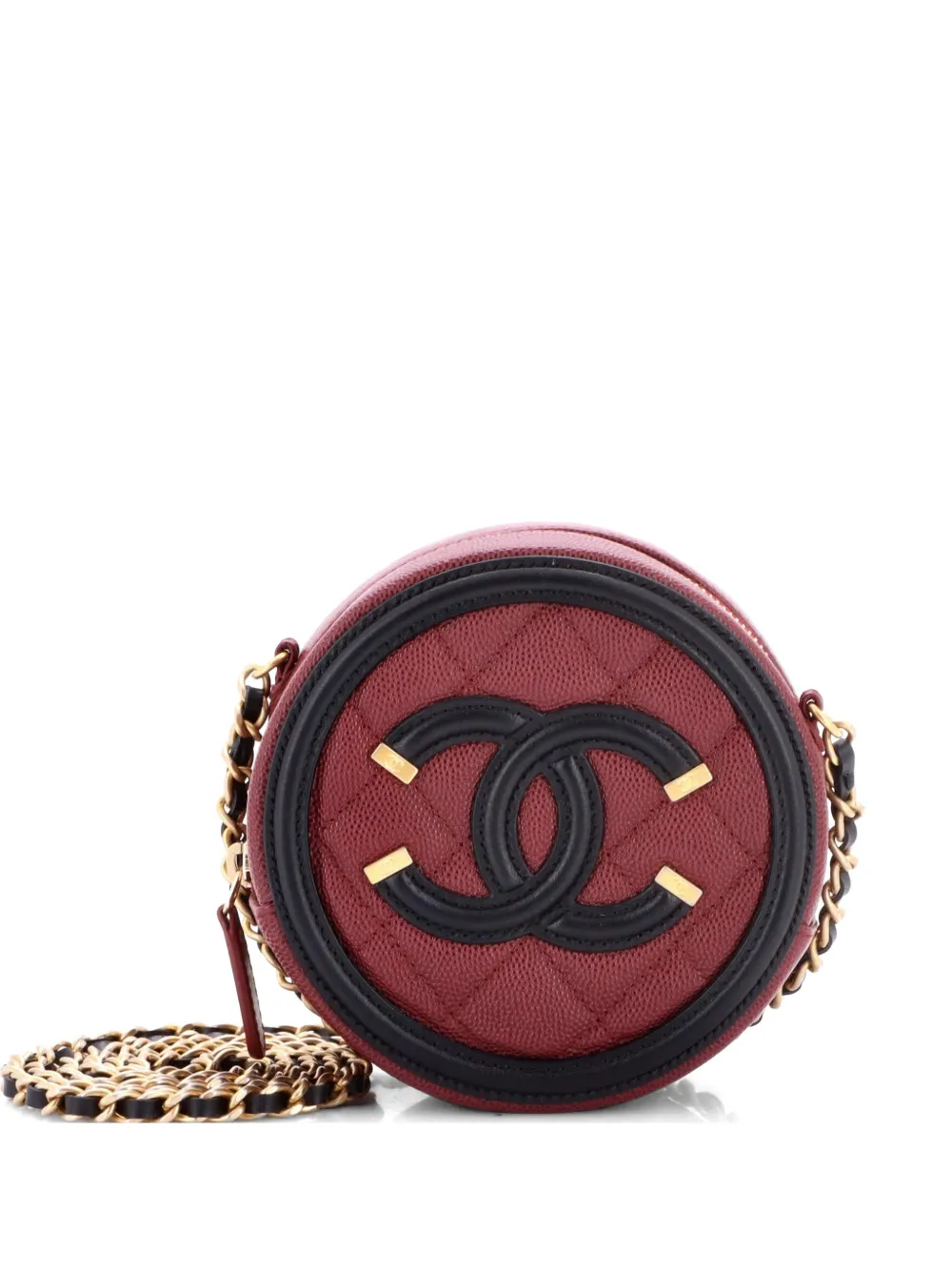 CHANEL Pre-Owned Filigree Round Clutch with Chain Quilted Caviar Mini crossbody bag - Rosso