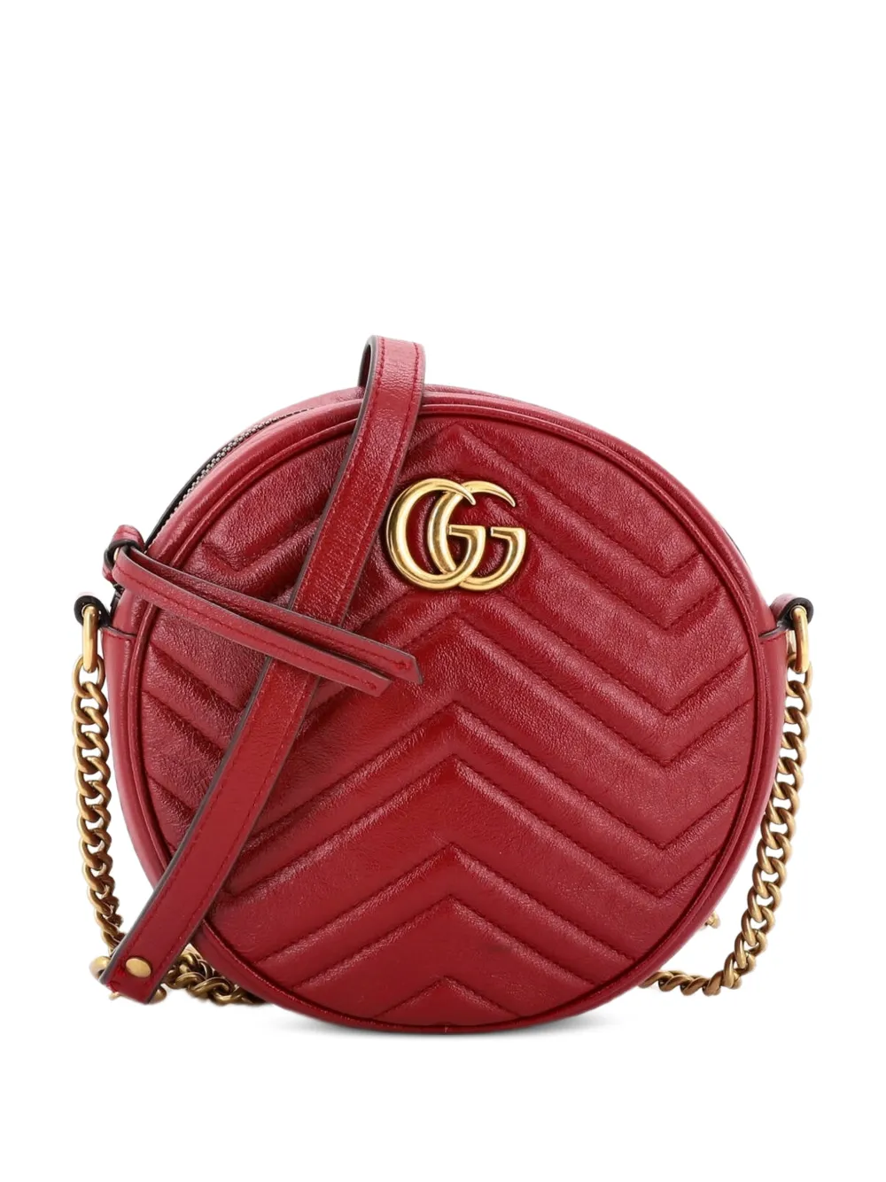 Gucci Pre-Owned GG Marmont Round Shoulder Bag Matelasse Leather Mini crossbody bag - Rosso