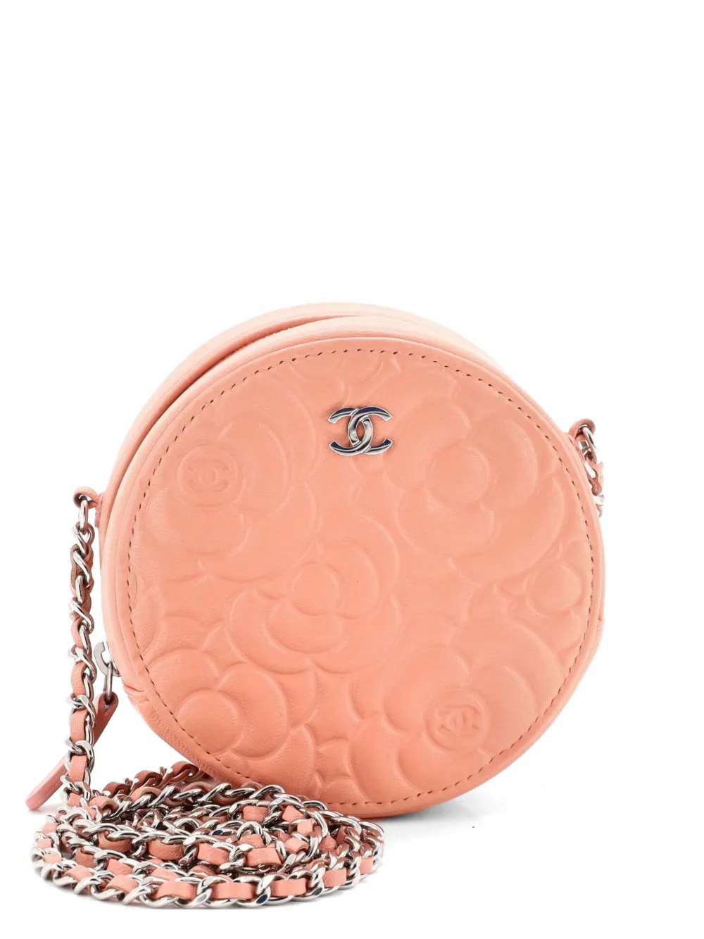 CHANEL Pre-Owned Round Clutch with Chain Camellia Goatskin Mini crossbody bag - Rosa