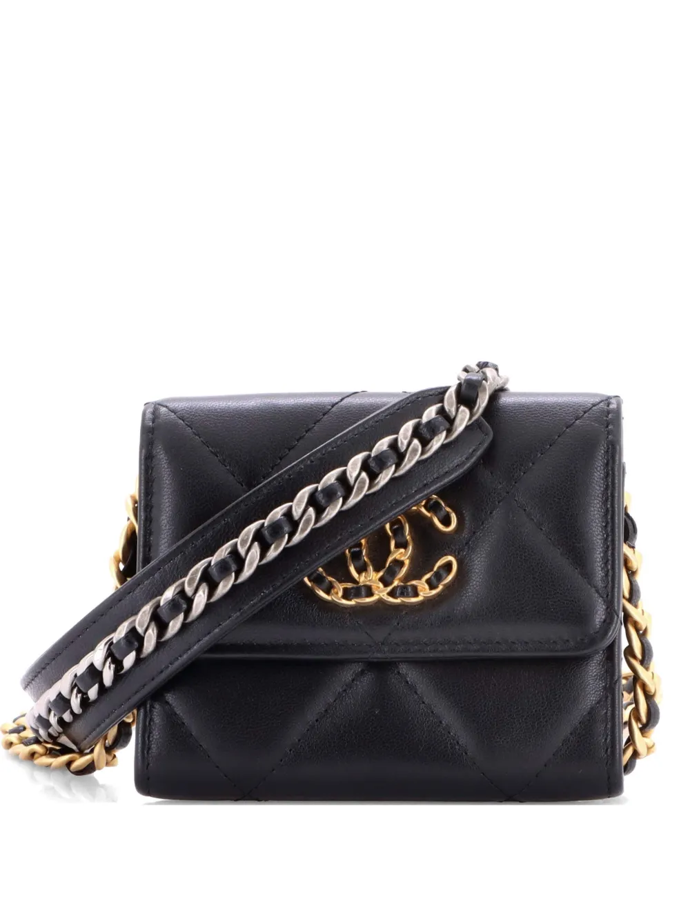 CHANEL Pre-Owned Clutch trapuntata 19 Card Holder on Chain - Nero