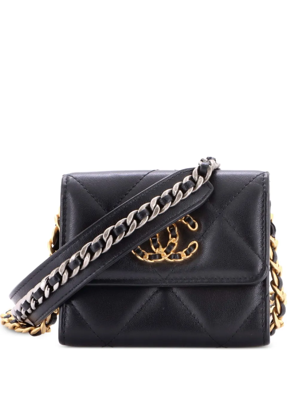 CHANEL Pre-Owned Clutch trapuntata 19 Card Holder on Chain - Nero