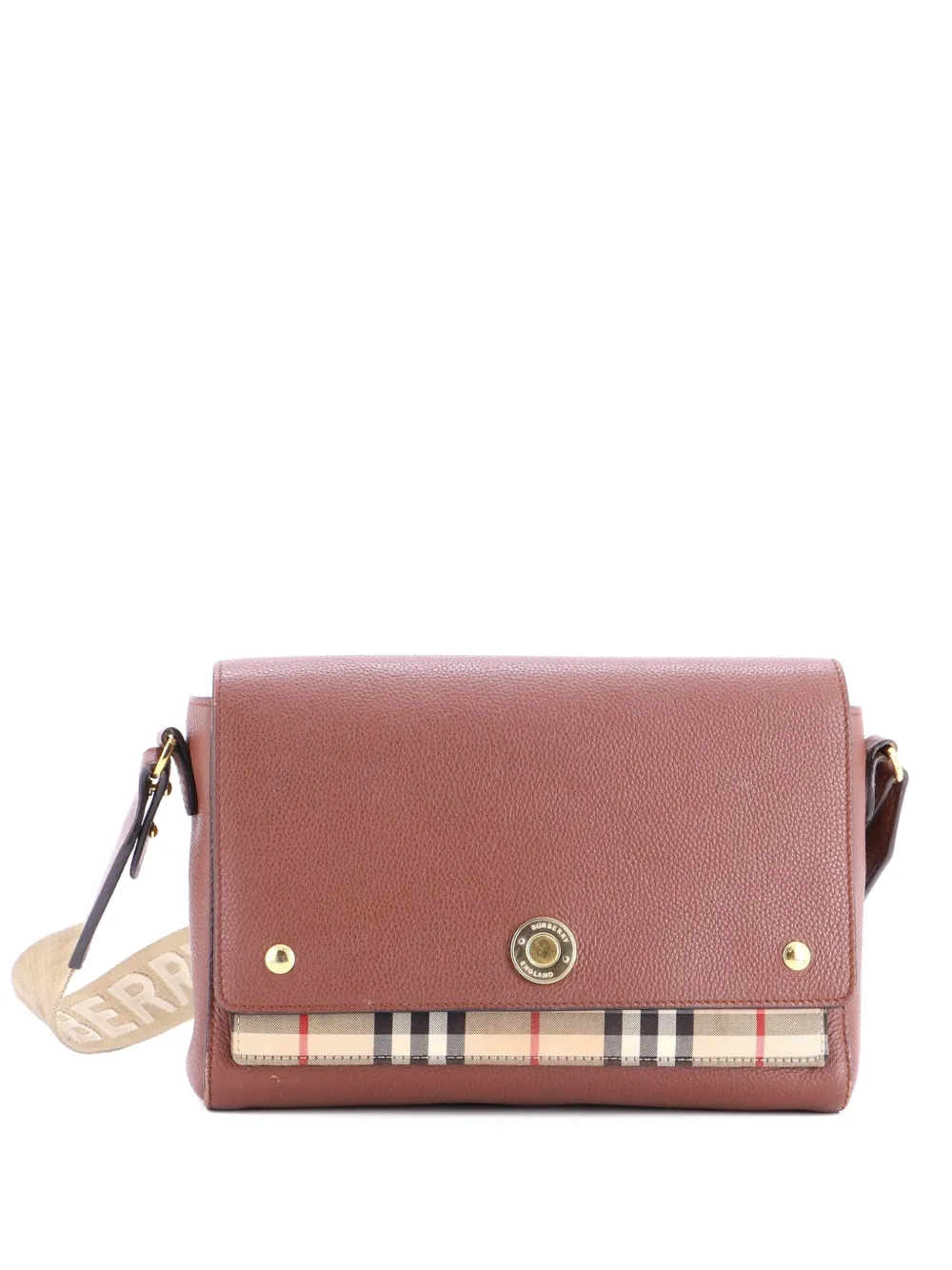 Burberry Pre-Owned Note Leather with Vintage Check Canvas Medium crossbody bag - Brown
