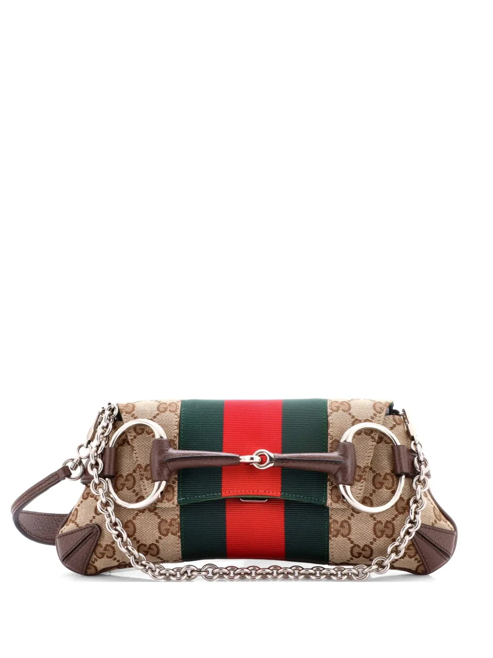 Gucci Pre-Owned Horsebit NM Web Chain Clutch GG Canvas Small shoulder bag - Marrone