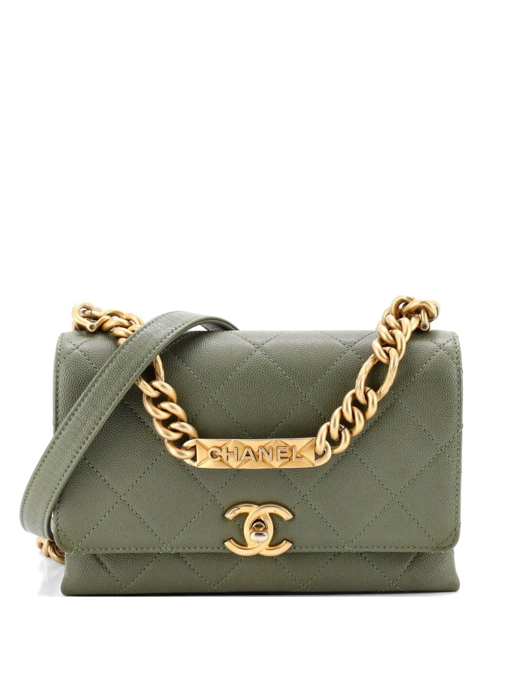 CHANEL Pre-Owned Bracelet On Chain Flap Bag Quilted Caviar Mini crossbody bag - Verde