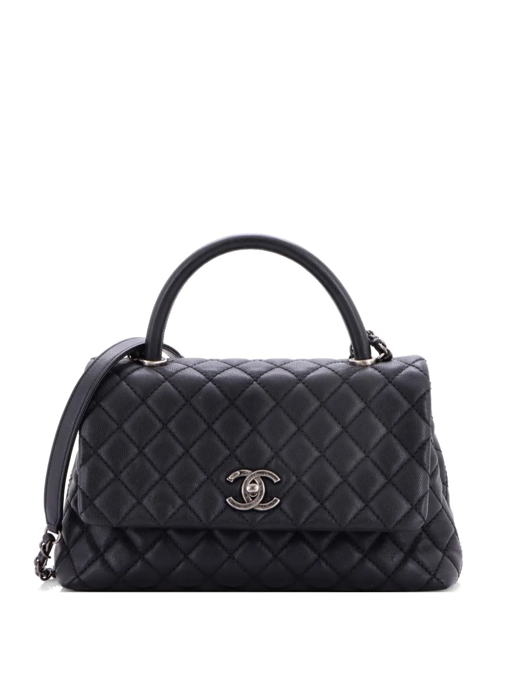 CHANEL Pre-Owned Kleine Coco Umhängetasche aus Kaviarleder mit Steppung - Schwarz