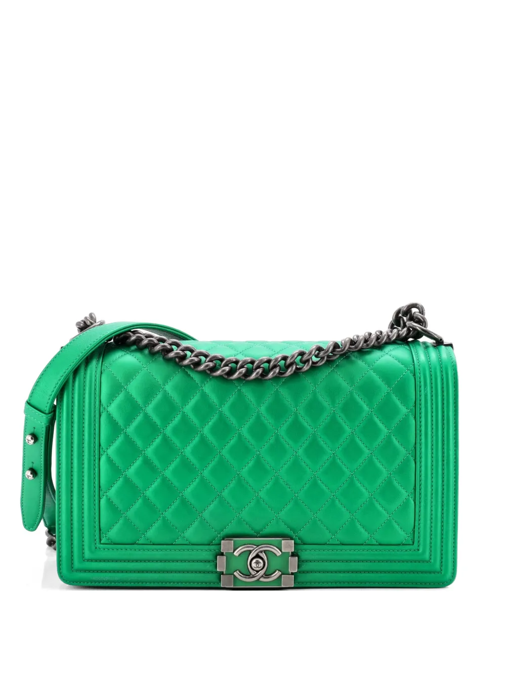 CHANEL Pre-Owned Borsa a spalla Boy media in pelle di agnello trapuntata con battente - Verde