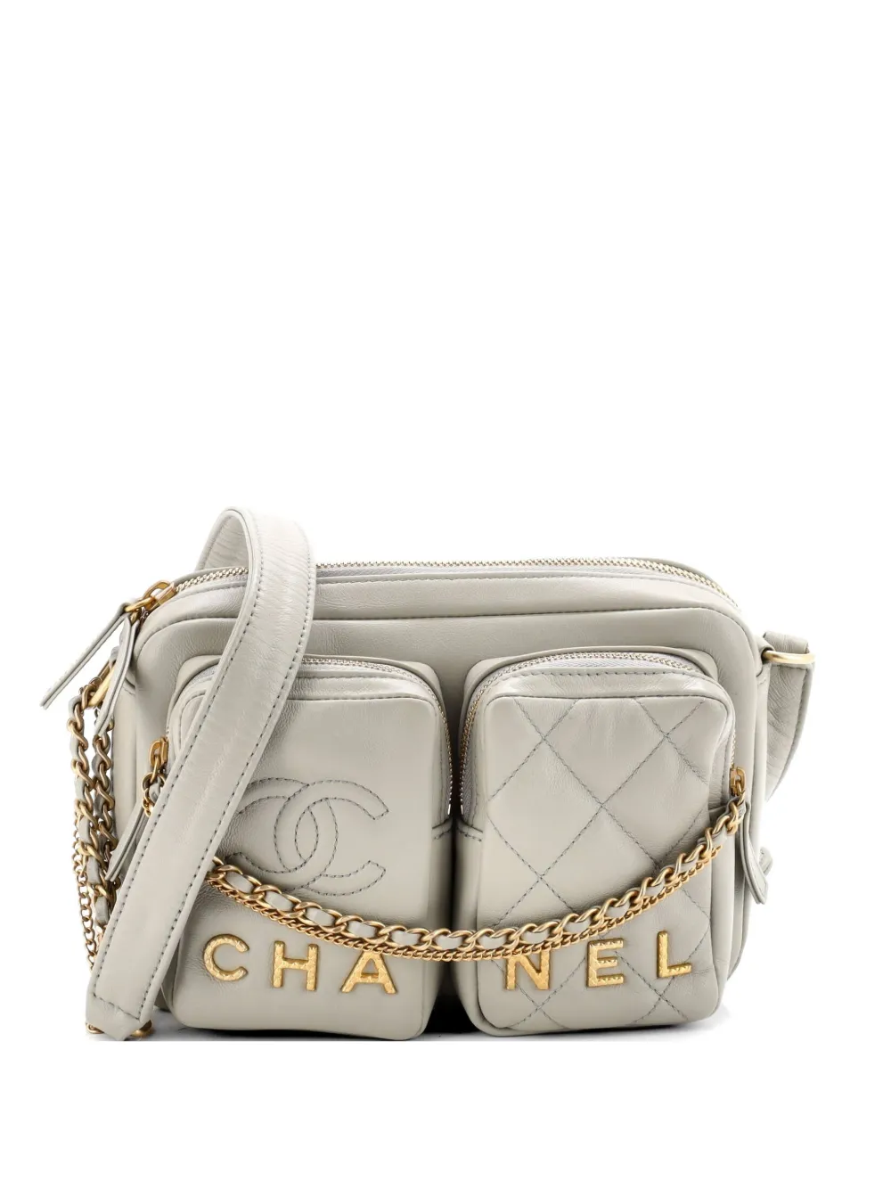 CHANEL Pre-Owned Logo Twin Pockets Chain Camera Case Quilted Calfskin Small shoulder bag - Grey
