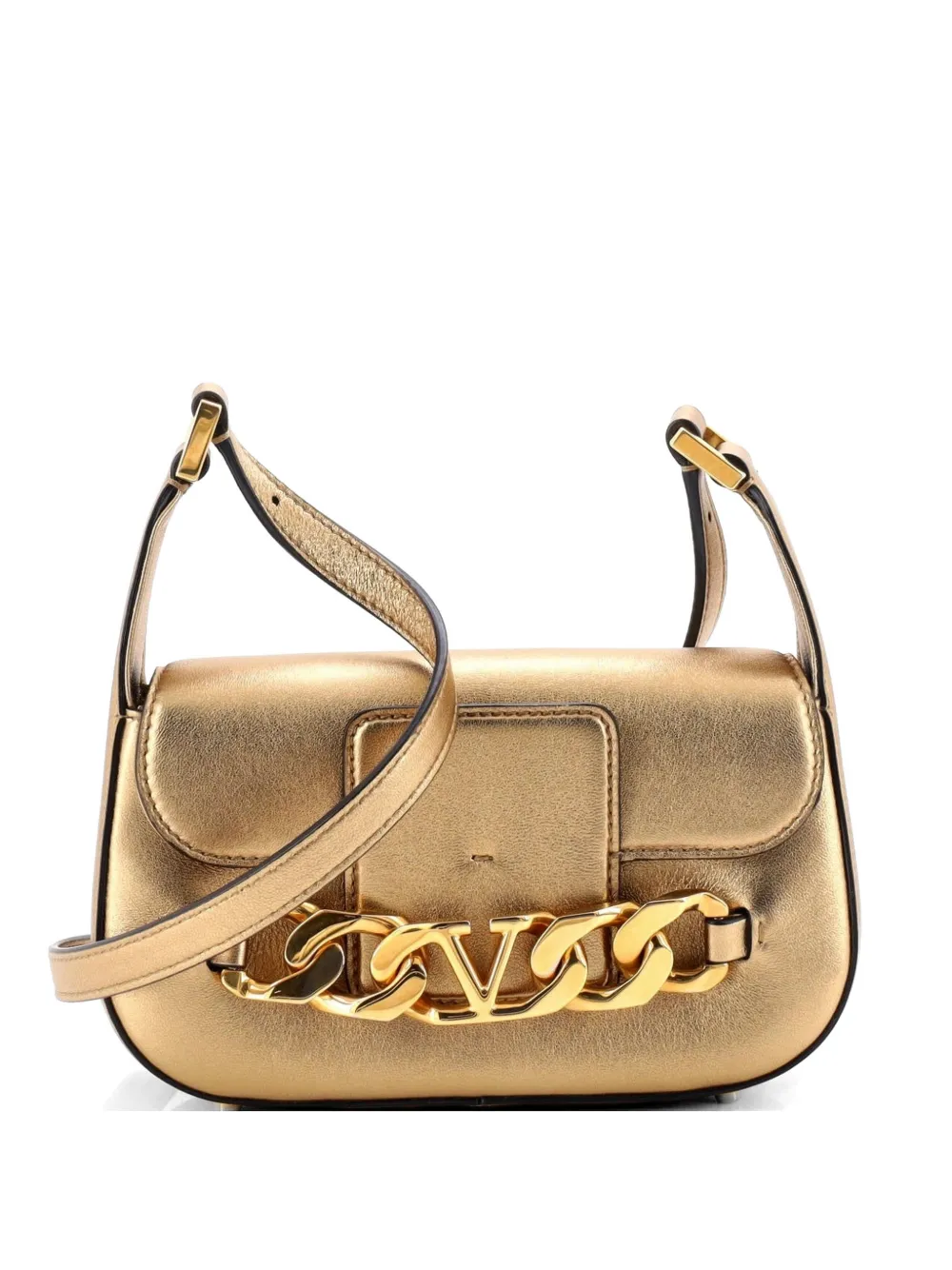 Valentino Garavani Pre-Owned VLogo Chain Flap Shoulder Bag Leather Small hobo bag - Effetto metallizzato
