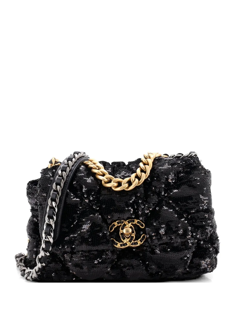CHANEL Pre-Owned 19 Flap Bag Quilted Sequins Medium shoulder bag - Nero