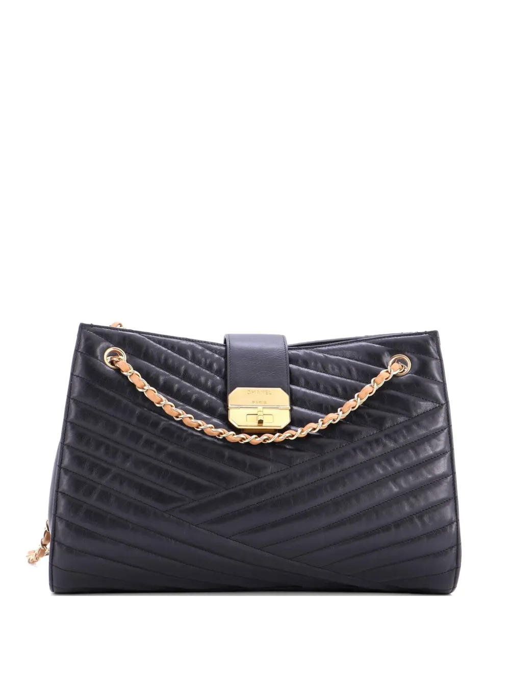 CHANEL Pre-Owned Gabrielle Tote Chevron Leather Large satchel - Black