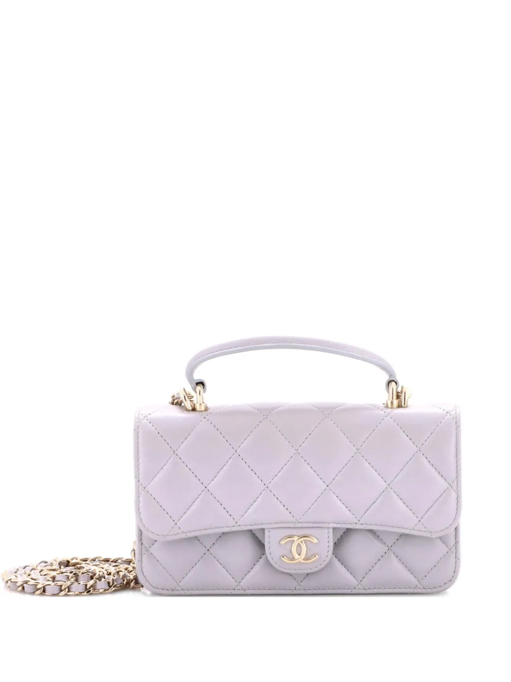 CHANEL Pre-Owned Classic Top Handle Flap Phone Holder with Chain Quilted Lambskin crossbody bag - Grigio