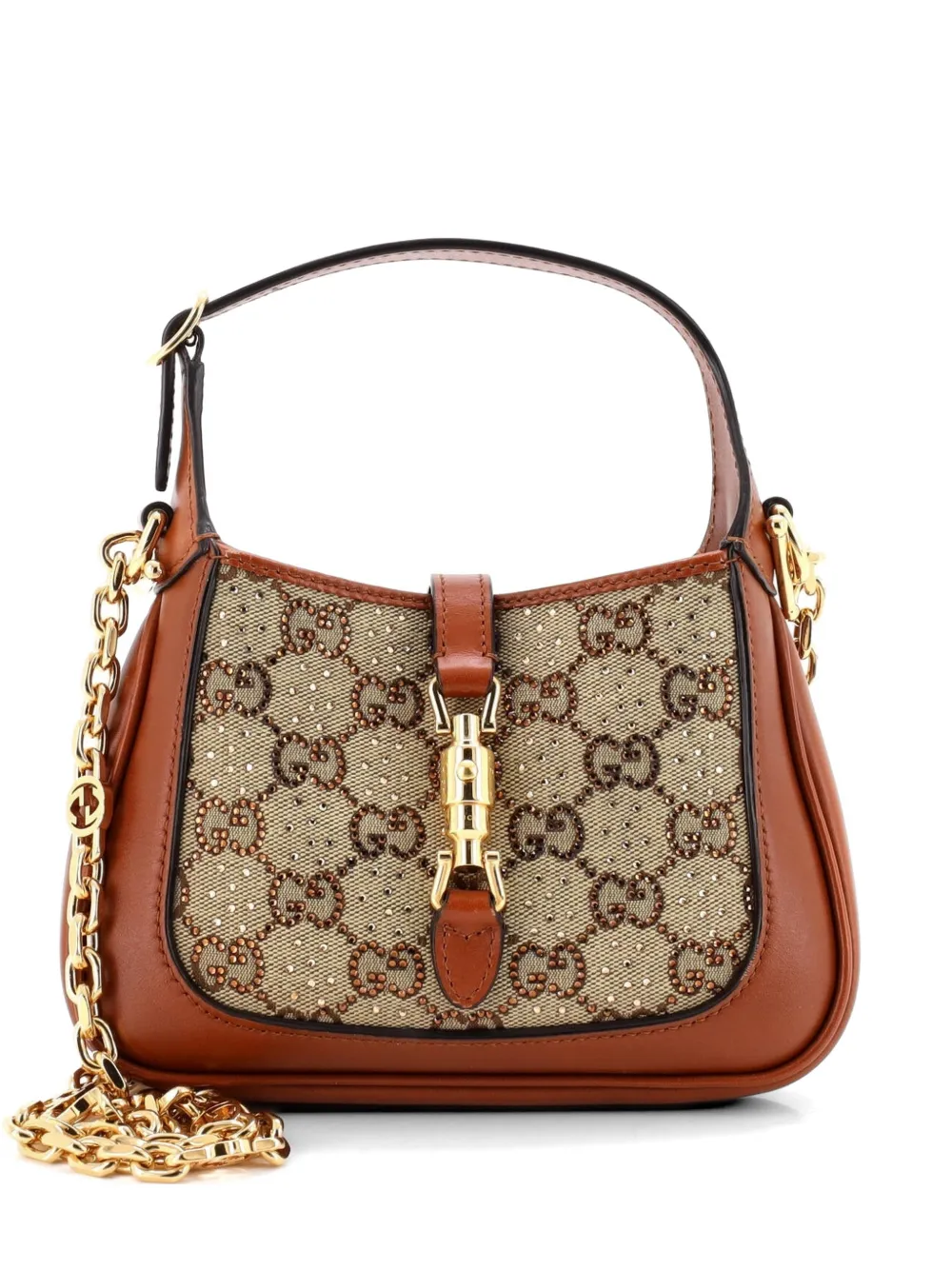 Gucci Pre-Owned Jackie 1961 Chain Crystal Embellished GG Canvas Mini hobo bag - Marrone