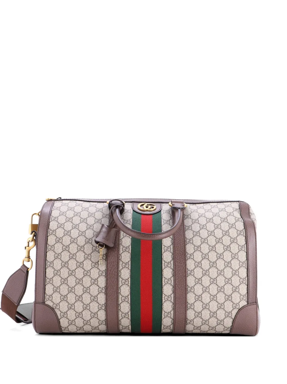 Gucci Pre-Owned Borsone convertibile Savoy Duffle Bag alta in tela cerata GG con decorazione Web - Marrone