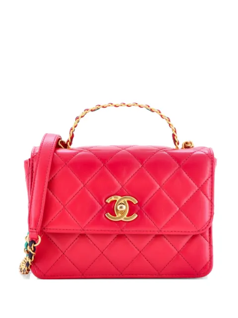 CHANEL Pre-Owned Logo Links Top Handle Flap Bag Quilted Calfskin Mini satchel