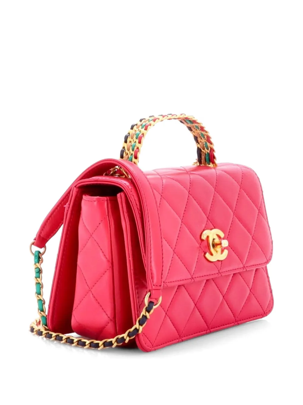  Chanel Pre-owned Bolso Satchel Flap Mini Acolchado De Piel De Becerro Con Logo Y Asa Superior - Rosa 