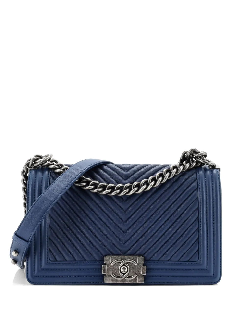 CHANEL Pre-Owned Boy Flap Bag Chevron Wrinkled Lambskin Old Medium shoulder bag - Blu