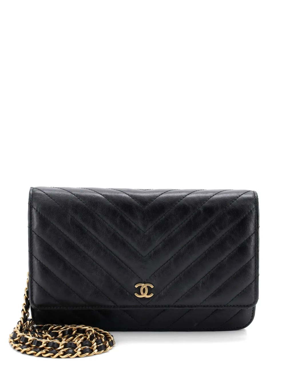 CHANEL Pre-Owned Wallet on Chain Chevron Calfskin crossbody bag - Nero