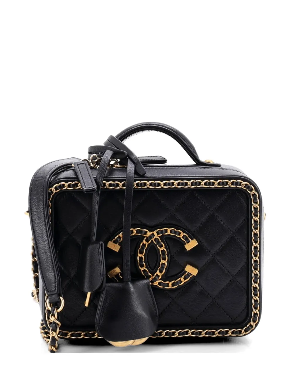 CHANEL Pre-Owned Filigree Vanity Case Quilted Goatskin with Chain Detail Small satchel - Schwarz