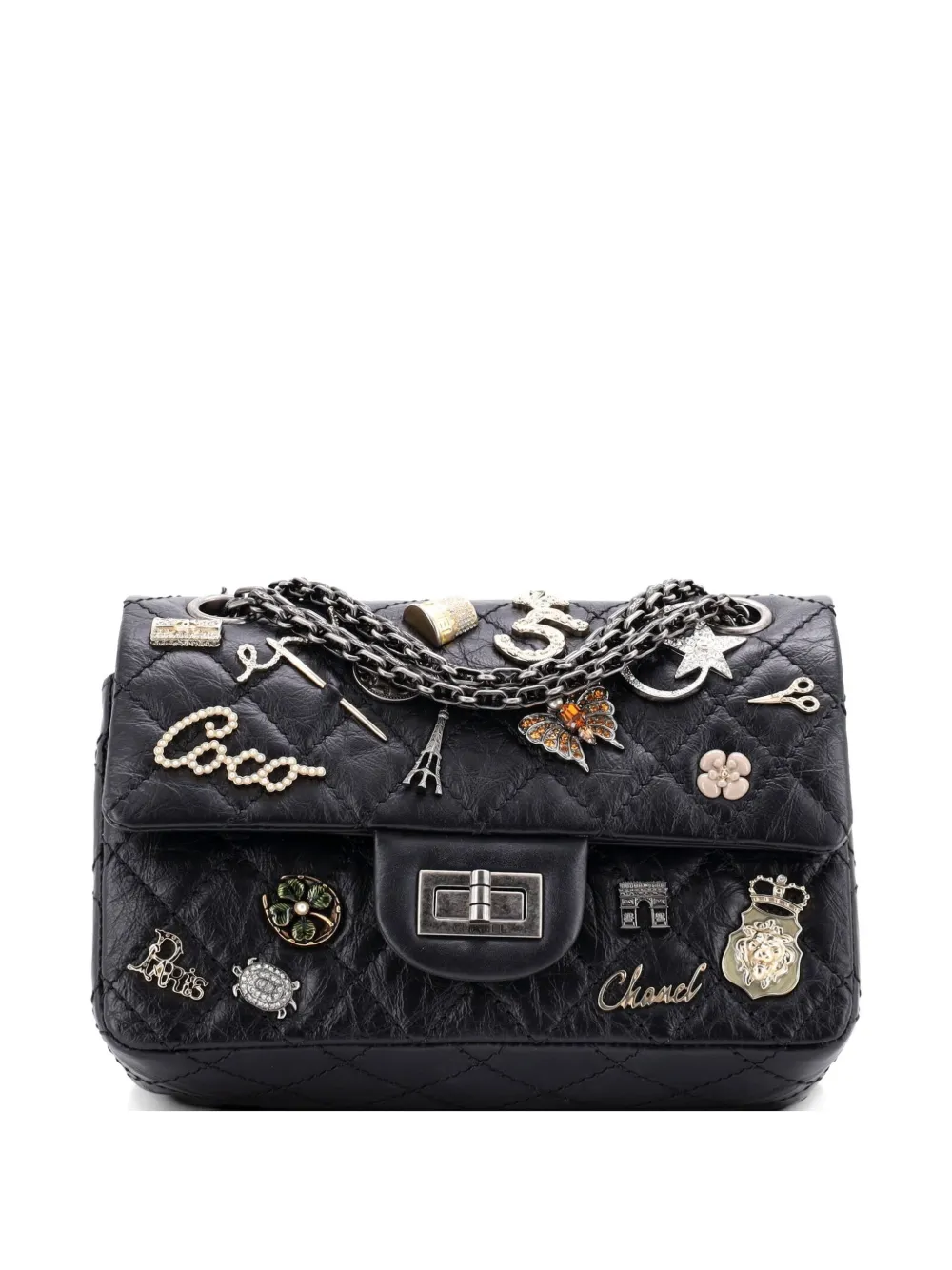 Pre-owned Chanel Lucky Charms Reissue 2.55 Flap Bag Quilted Aged Calfskin 224 Shoulder Bag In Black