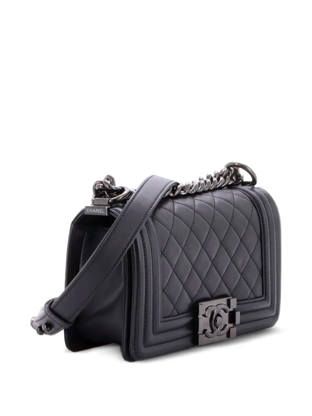 シャネル　ボーイシャネル　長財布　マトラッセ　ラムスキン　黒　正規品　ショルダー CHANEL Pre-Owned ソーブラック ボーイ フラップ マトラッセ