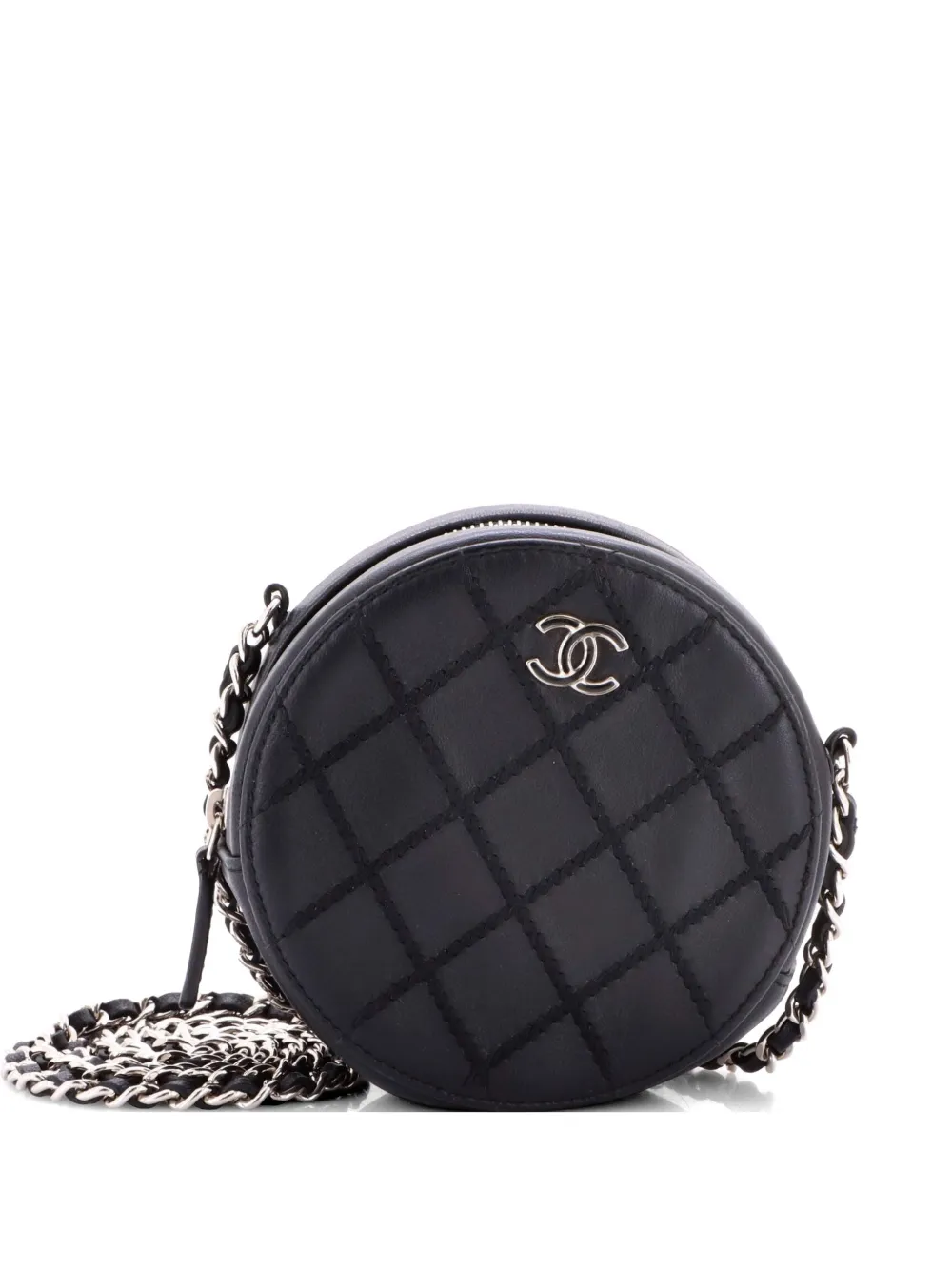 CHANEL Pre-Owned Round Clutch with Chain Stitched Lambskin Mini crossbody bag - Black