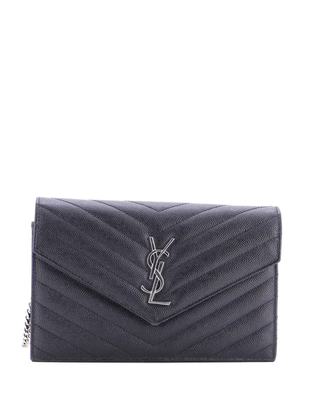 Saint Laurent Pre-Owned Classic Monogram Wallet on Chain Matelasse Chevron Leather Small crossbody bag - Nero