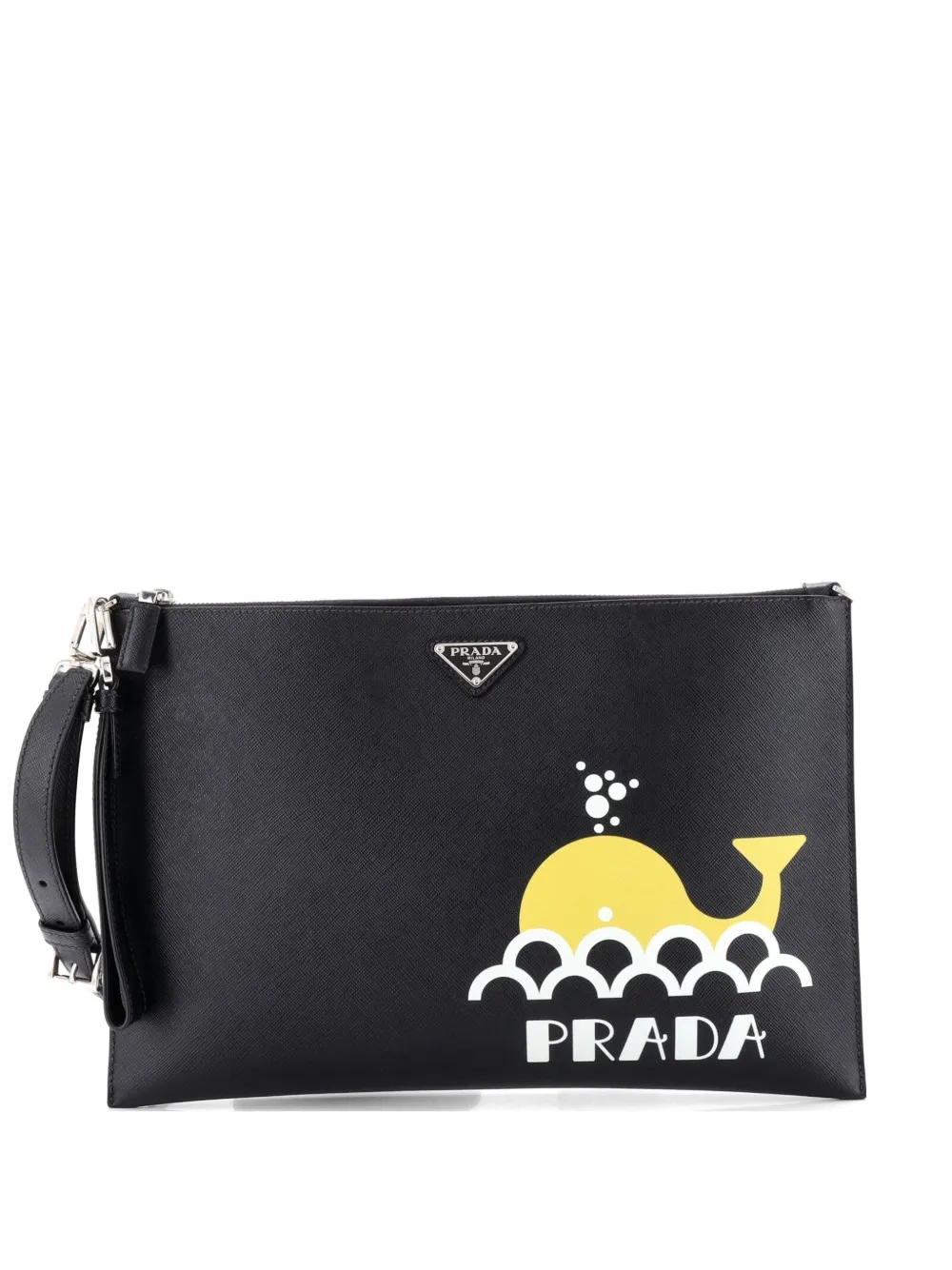 Prada Pre-Owned Convertible Zip Clutch Printed Saffiano Leather crossbody bag - Black