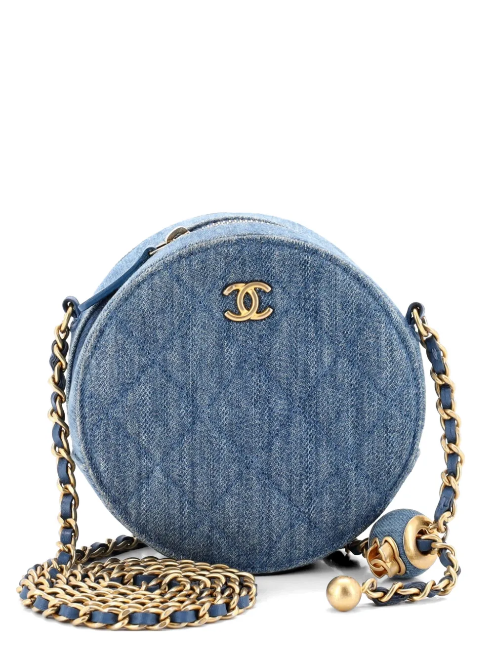 CHANEL Pre-Owned Pearl Crush Round Clutch with Chain Quilted Denim shoulder bag - Blu