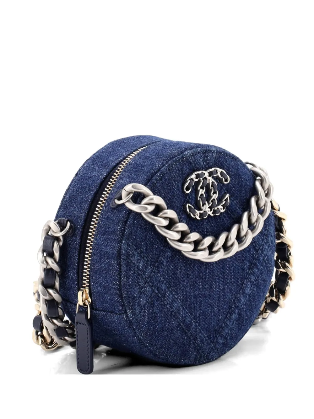 CHANEL Pre-Owned 19 Round Clutch with Chain Quilted Denim crossbody bag - Blu